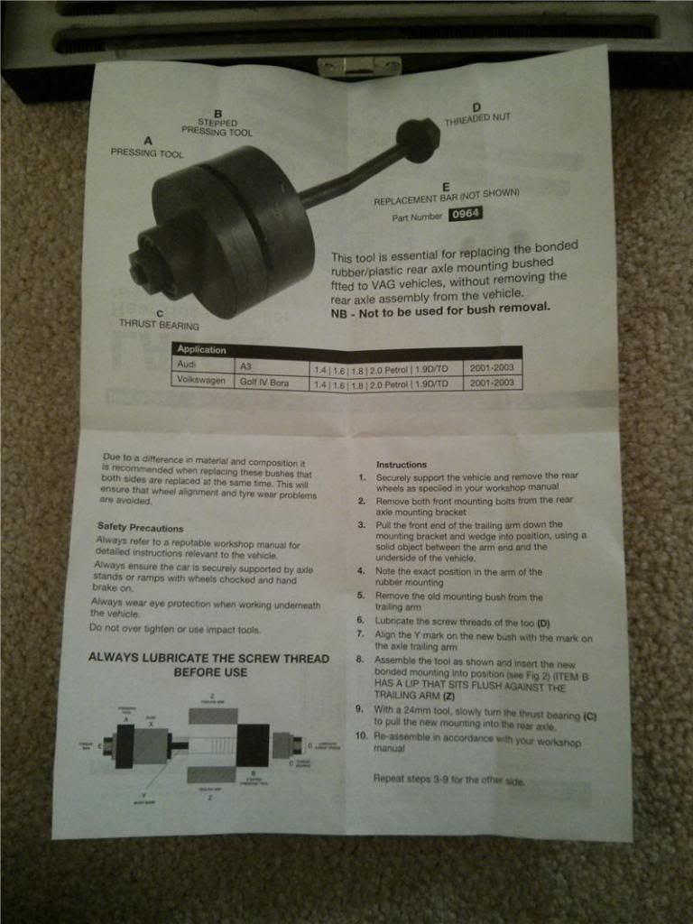 MK4 Rear Axle Bushing Install Tool VW Vortex Volkswagen Forum